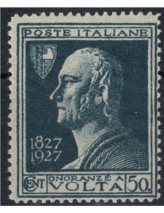 ITALIA REGNO 1927 Alessandro Volta 50c Varietà (punto dopo 50) MNH**