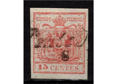 REGNO LOMBARDO VENETO 1850 Stemma 15c rosso 1° tipo us
