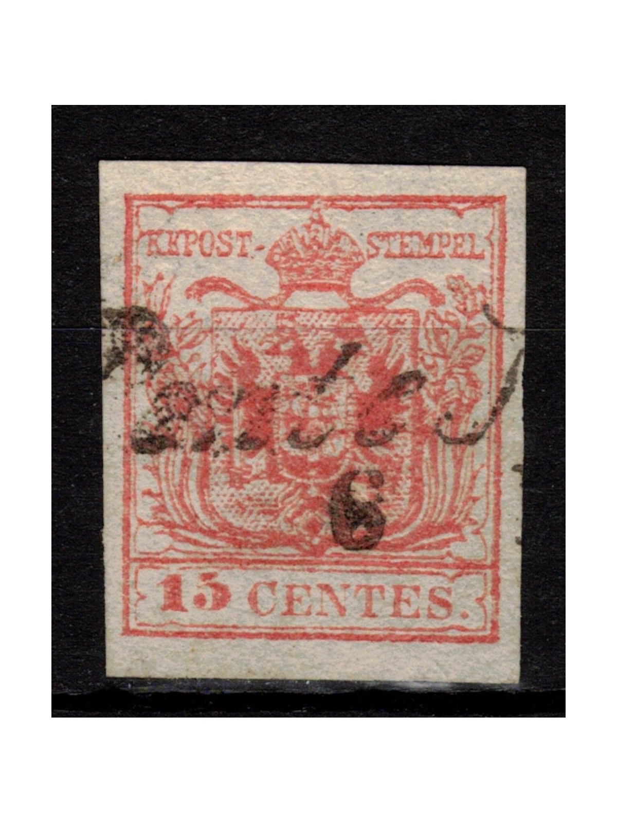 REGNO LOMBARDO VENETO 1850 Stemma 15c rosso 1° tipo us