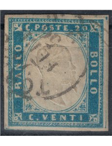 KINGDOM OF SARDINIA 1861 Effigy 20c light blue us