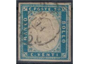REGNO DI SARDEGNA 1861 Effigie 20c celeste chiaro us