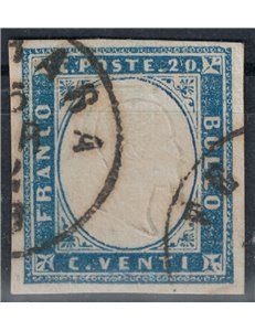 REGNO DI SARDEGNA 1855 Effigie 20c cobalto us