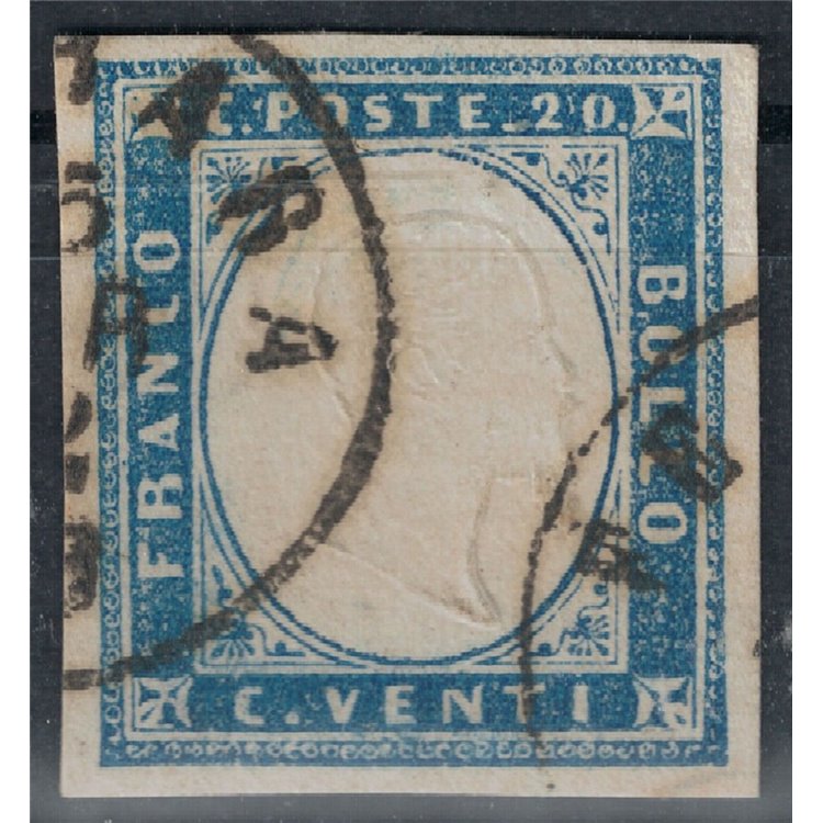 KINGDOM OF SARDINIA 1855 Effigy 20c cobalt us