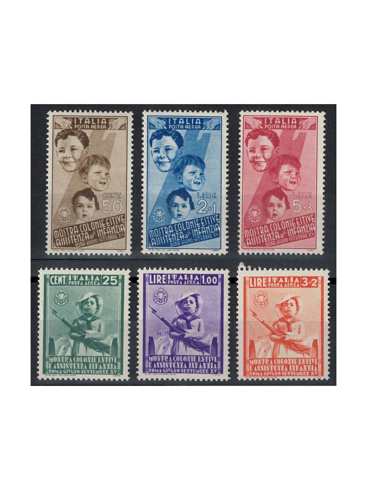 ITALIA REGNO 1937 Colonie estive (posta aerea) 6v MH*