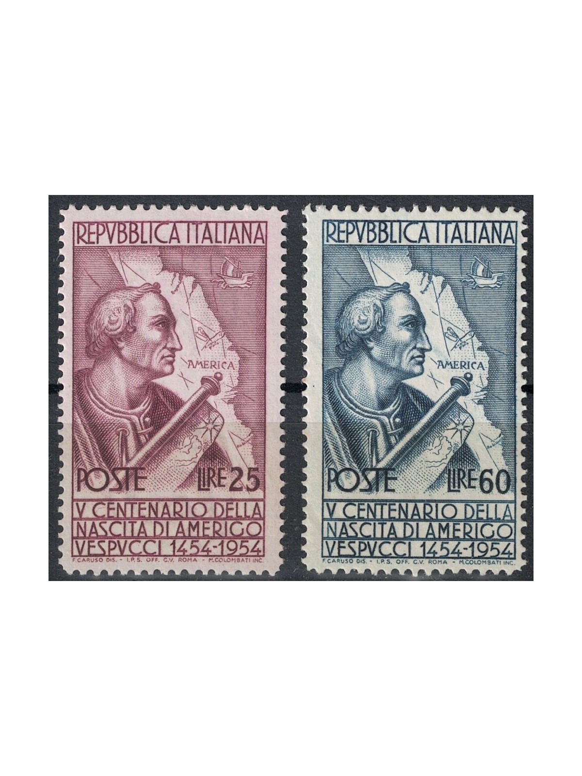 ITALIA 1954 Amerigo Vespucci (dent. 13¼x14) 2v MH*