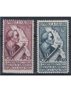ITALIA 1954 Amerigo Vespucci (dent. 13¼x14) 2v MNH**