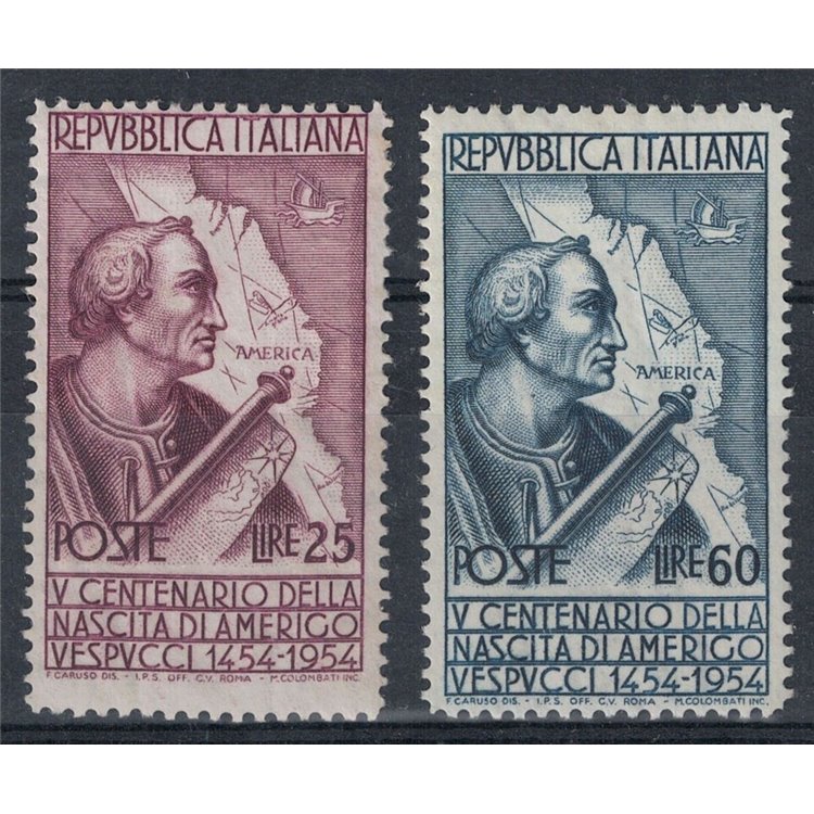 ITALY 1954 Amerigo Vespucci (dent. 13¼x14) 2v MNH**