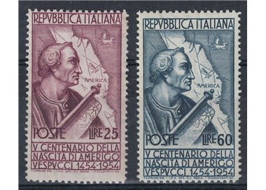 ITALY 1954 Amerigo Vespucci (dent. 13¼x14) 2v MNH**