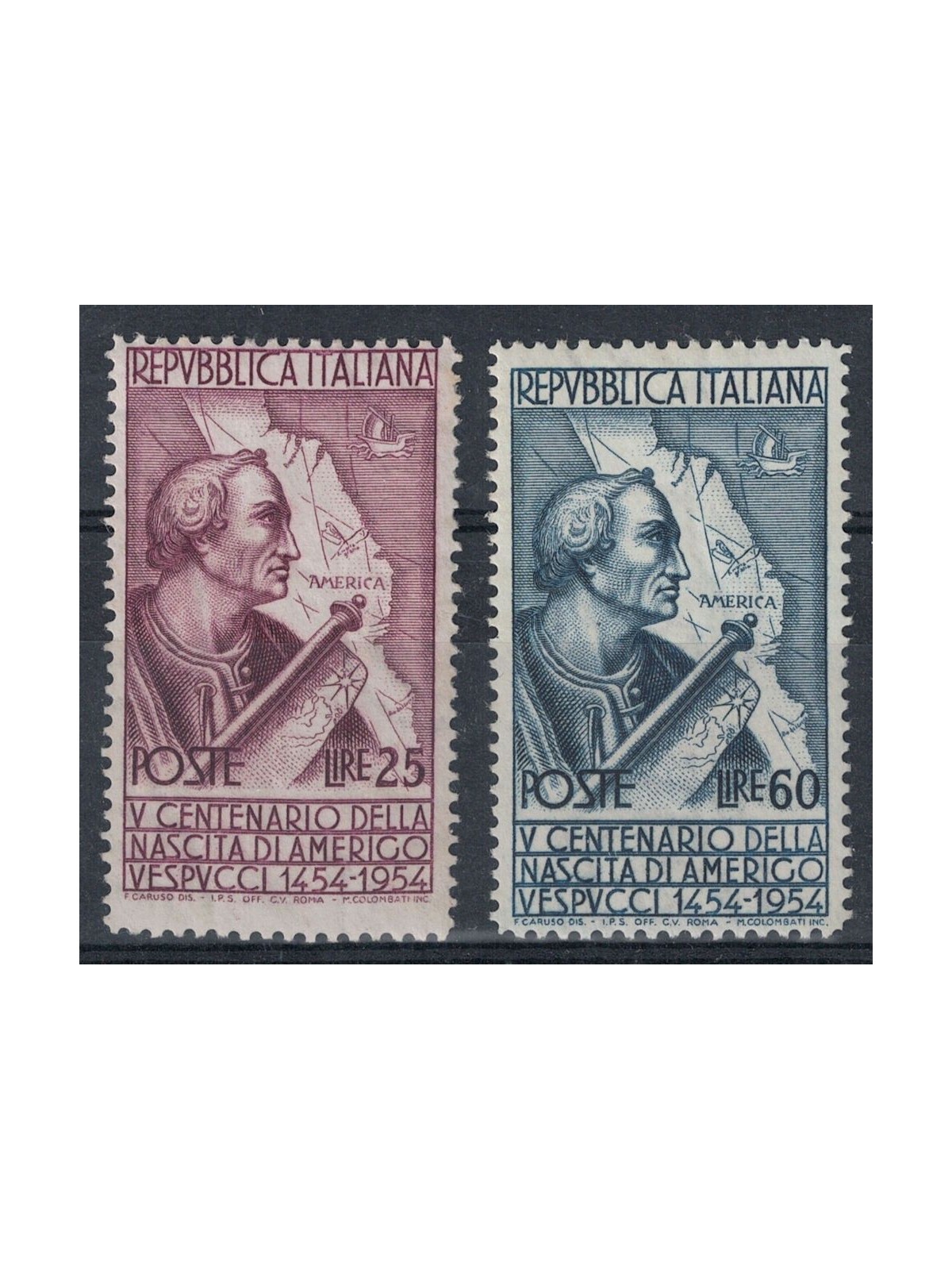 ITALY 1954 Amerigo Vespucci (dent. 13¼x14) 2v MNH**