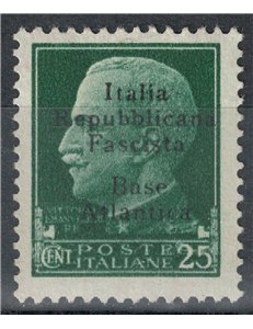 BASE ATLANTICA 1943 Italia Repubblicana Fascista (5 righe) 25c MH*