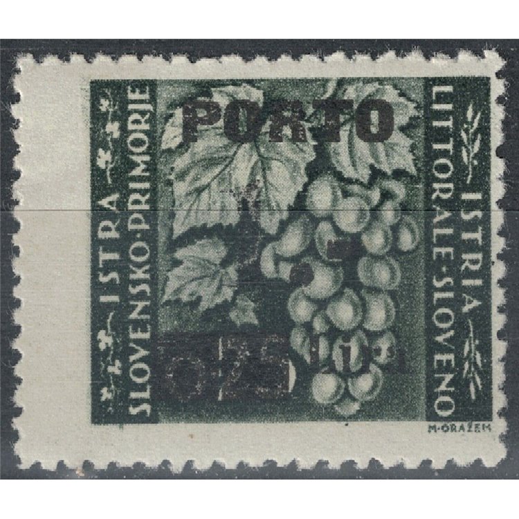 ISTRIA - LITORALE SLOVENO 1946 Porto (1£ su 25c) Tassello II MH*