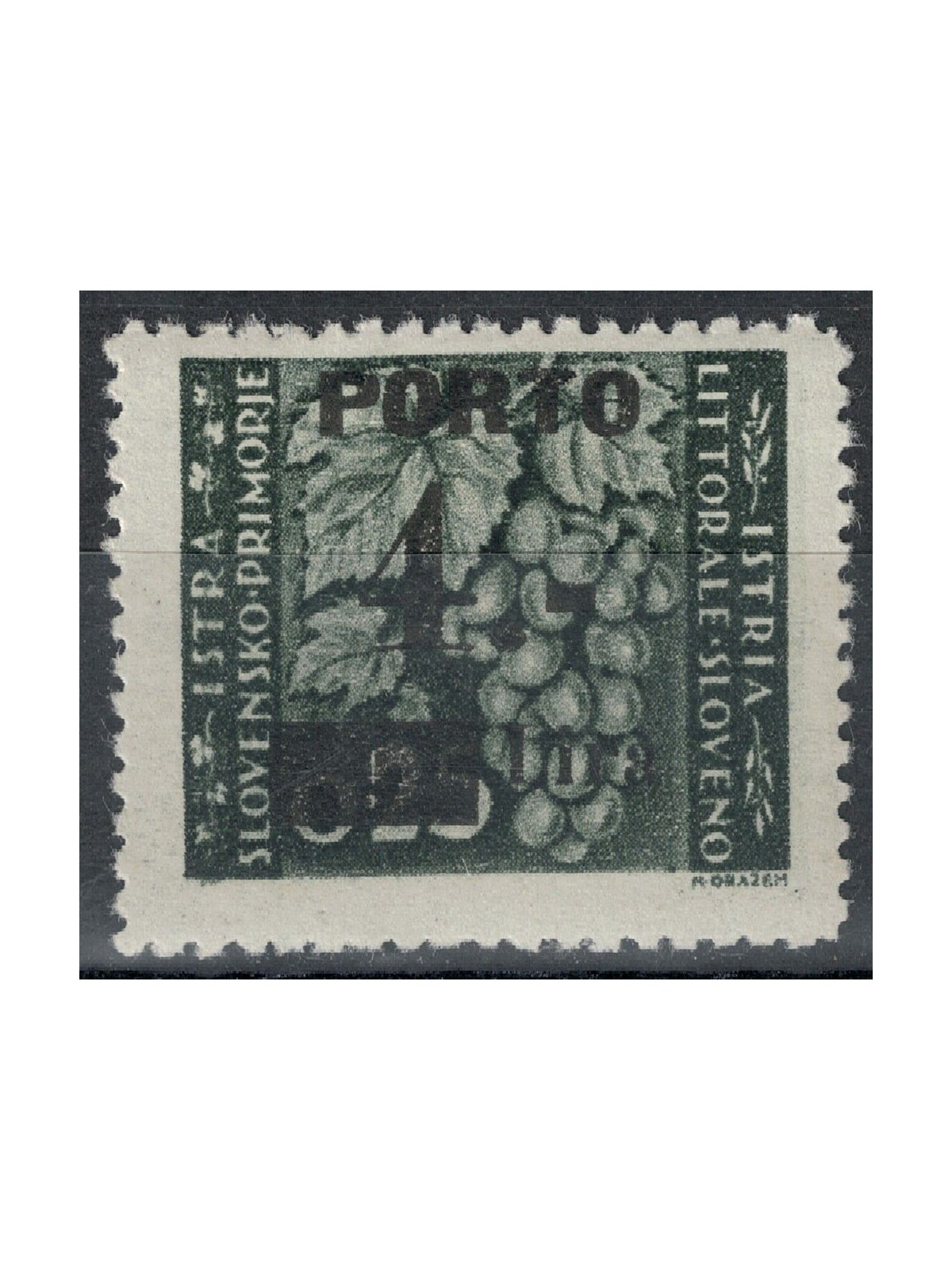 ISTRIA - LITORALE SLOVENO 1946 Porto (4£ su 25c) Tassello II MH*