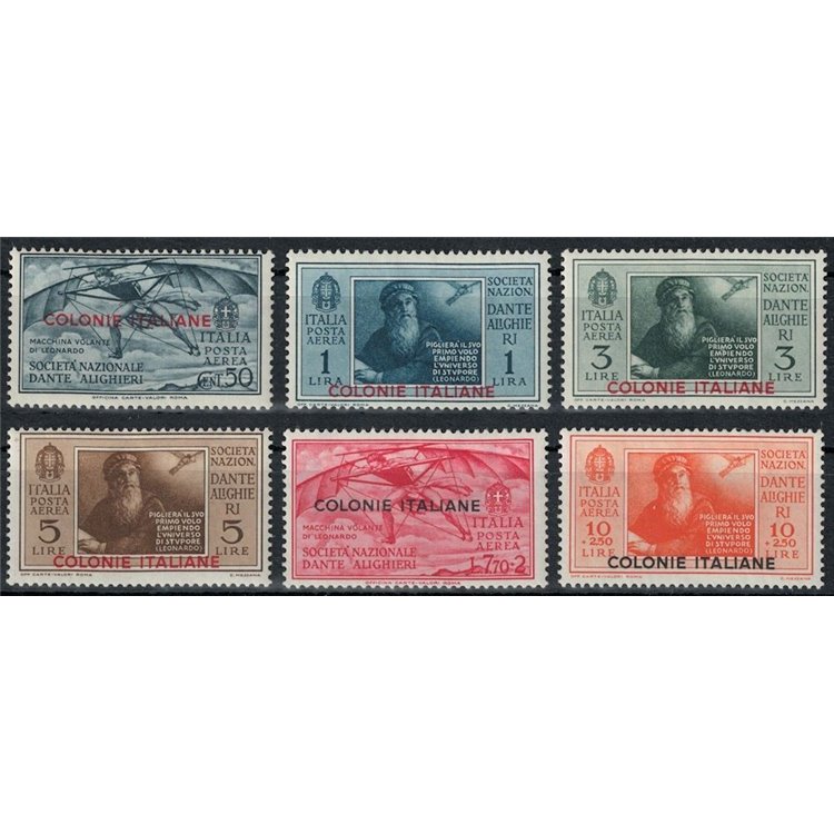 COLONIE EMISSIONI GENERALI 1932 Dante Alighieri (posta aerea) 6v MH*