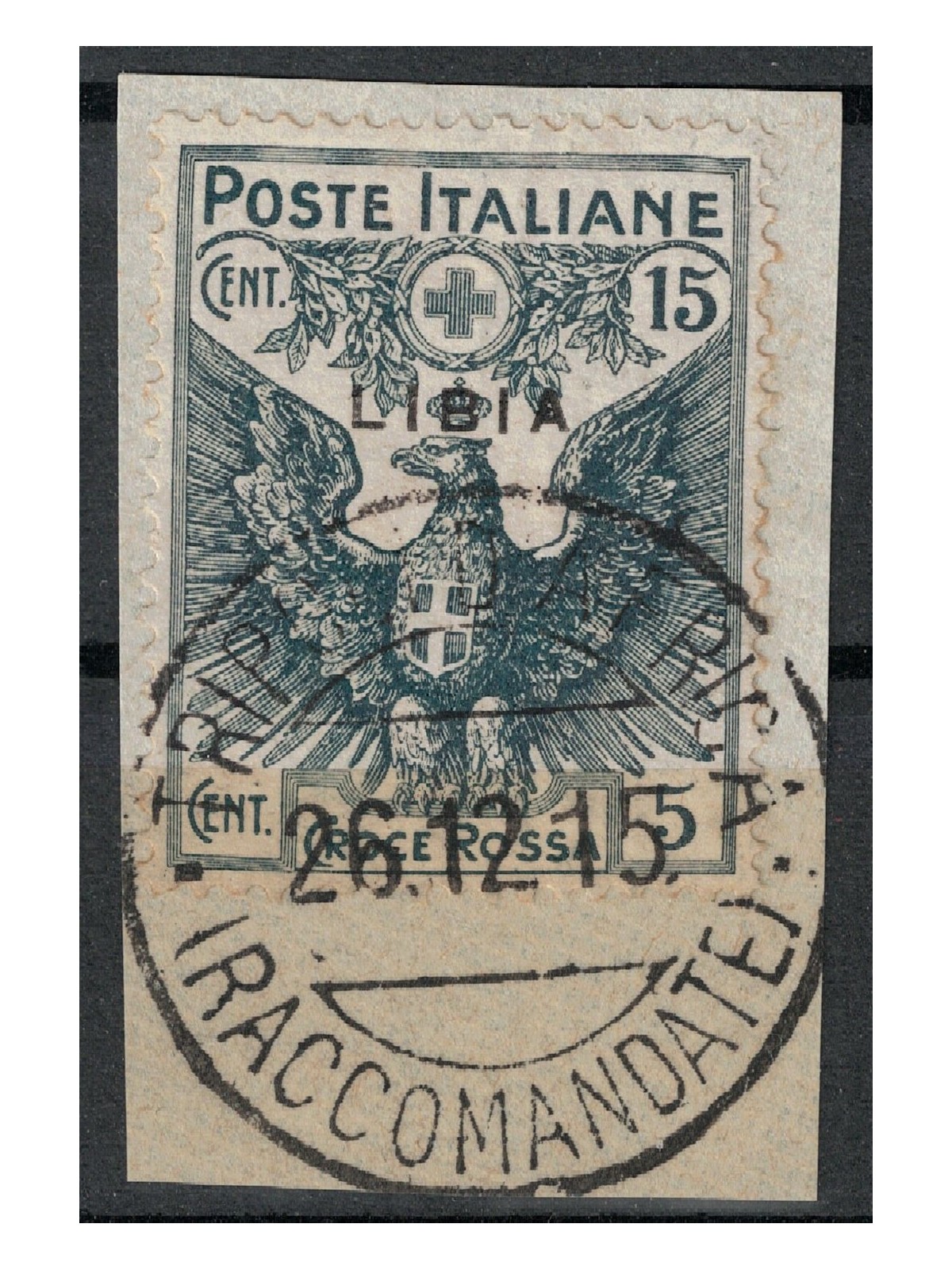 LIBYA 1915-16 Red Cross 15c + 5c grey (thin overprint) us