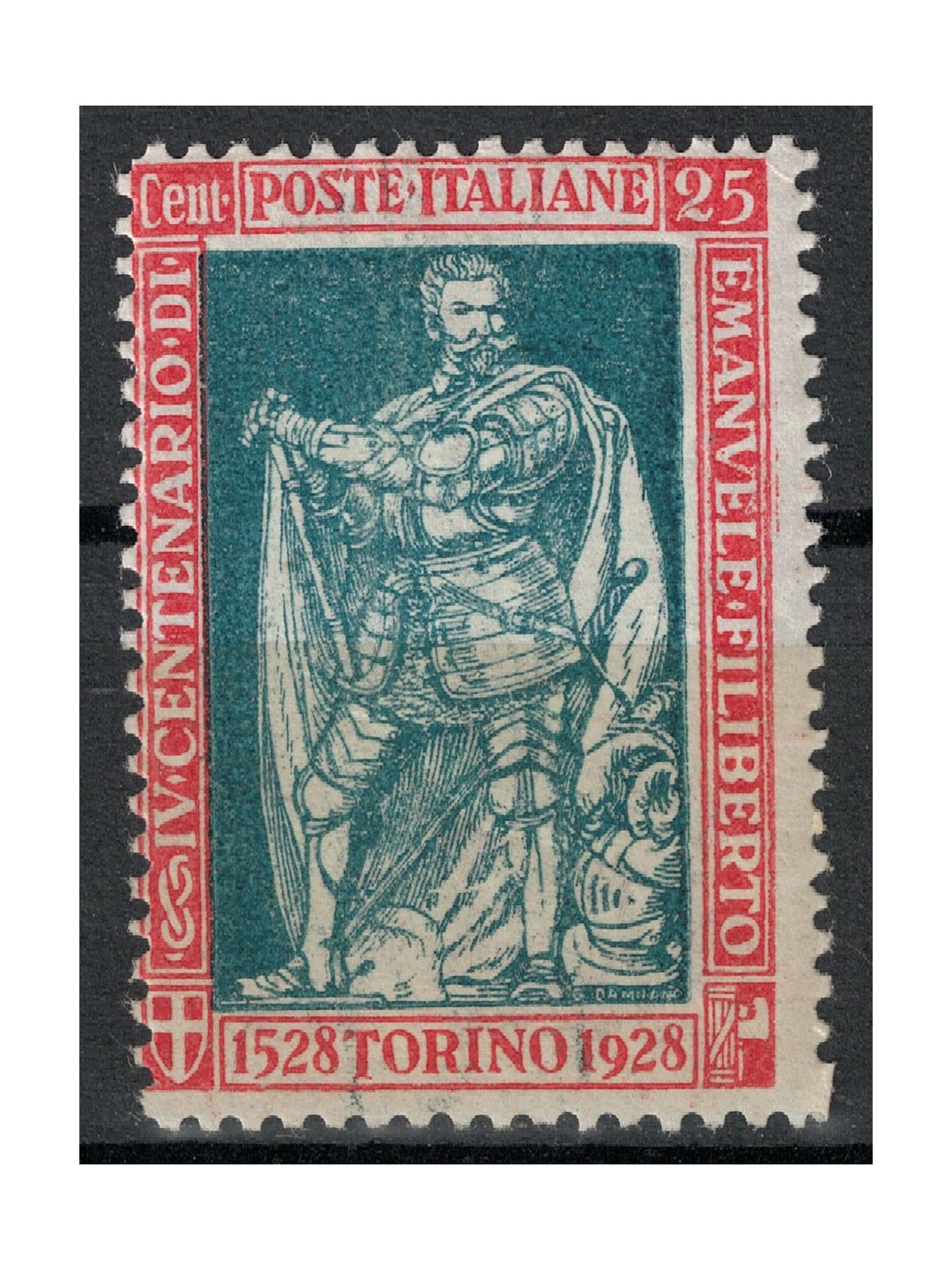 ITALIA REGNO 1928 Emanuele Filiberto 25c carminio e verde dent. 13½ MH*
