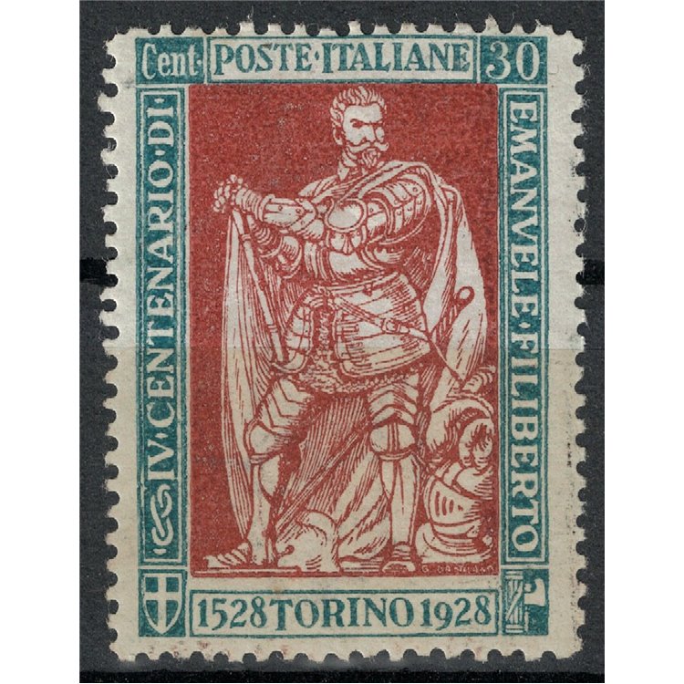 ITALY KINGDOM 1928 Emanuele Filiberto 30c green and brown perforated 13½ MH*
