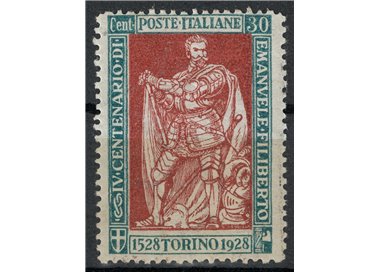 ITALIA REGNO 1928 Emanuele Filiberto 30c verde e bruno dent. 13½ MH*