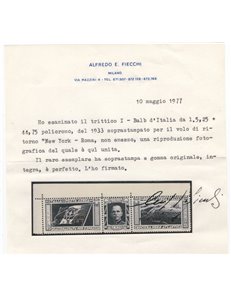 ITALIA REGNO 1933 Volo di Ritorno New York - Roma MNH** ©