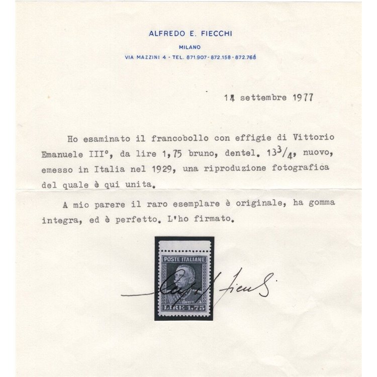 ITALIA REGNO 1929 Vittorio Emanuele III (₤ 1,75 dent. 13½) MNH** ©