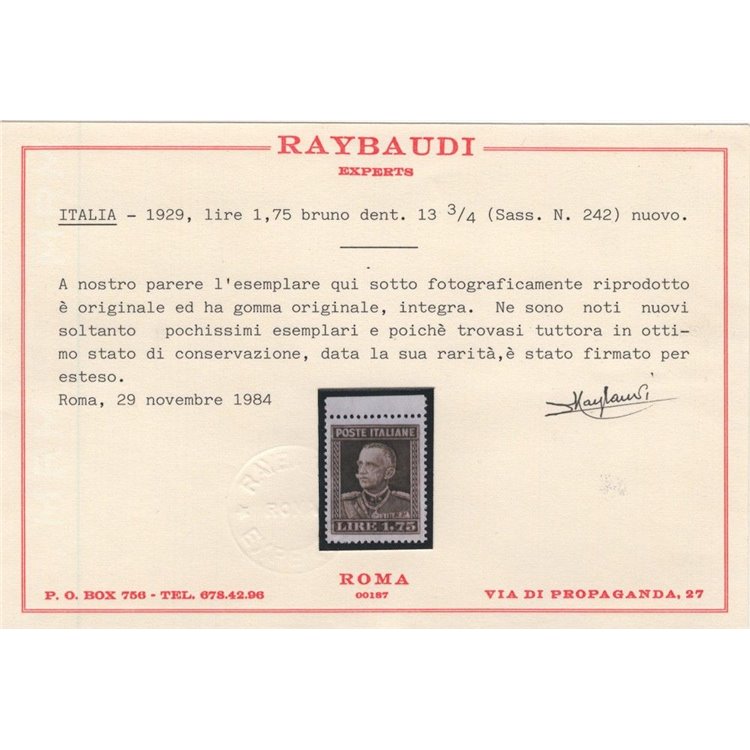 ITALIA REGNO 1929 Vittorio Emanuele III (₤ 1,75 dent. 13½) MNH** ©