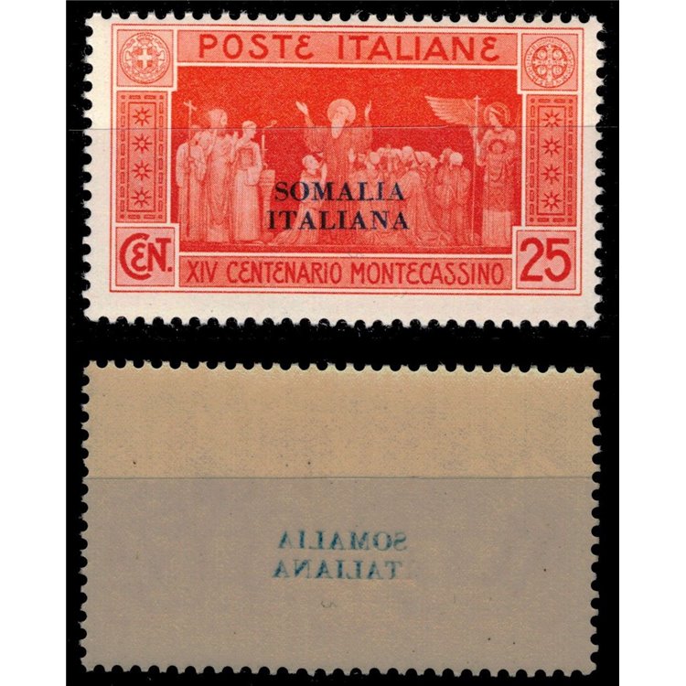 SOMALIA ITALIANA 1929 Varietà 25c Montecassino (Decalco) MNH**