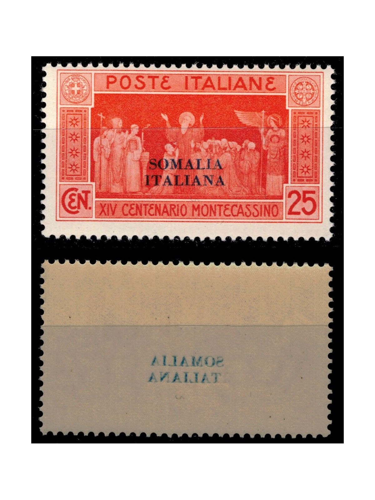 SOMALIA ITALIANA 1929 Varietà 25c Montecassino (Decalco) MNH**