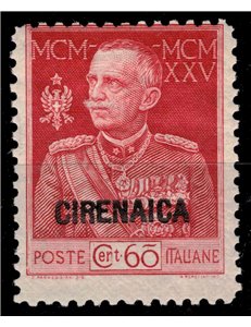 CIRENAICA 1925-26 Varietà 60c Giubileo del Re (Filigr. lettere) MNH**