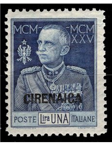 CIRENAICA 1925-26 Varietà 1£ Giubileo del Re (Filigr. ♔ coricata) MNH**