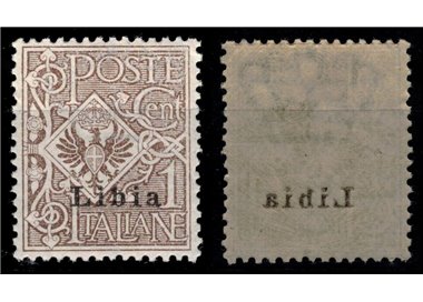 LIBIA 1912-17 Varietà 1c bruno (Decalco) MNH**