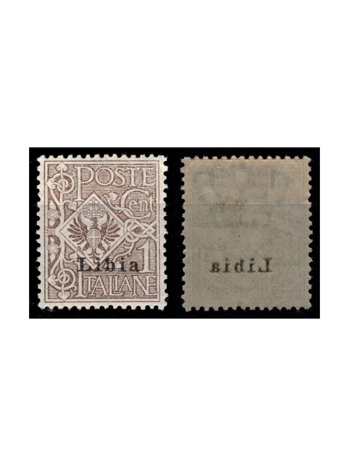 LIBIA 1912-17 Varietà 1c bruno (Decalco) MNH**