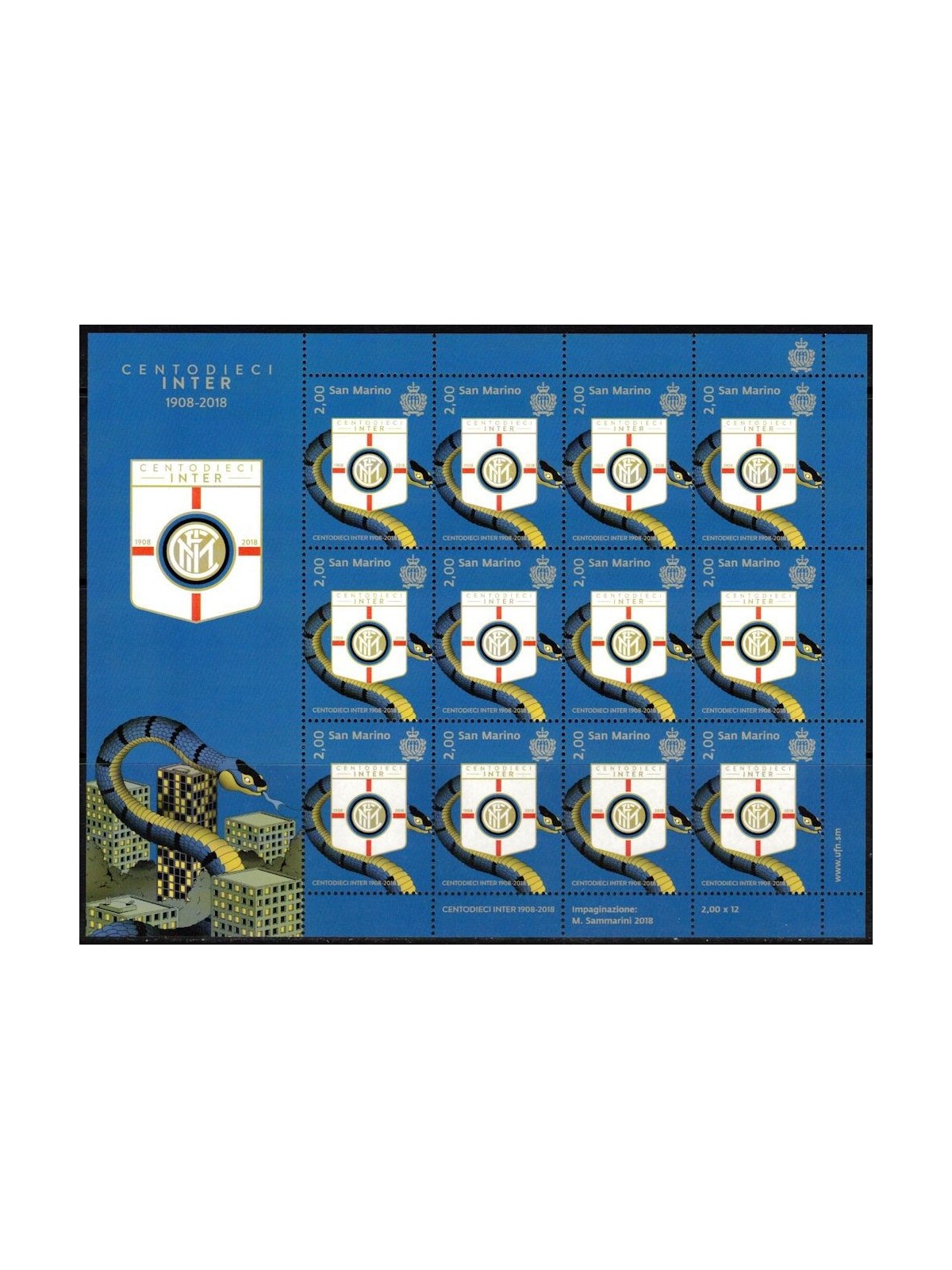 SAN MARINO 2018 One Hundred and Ten Inter m/s MNH**