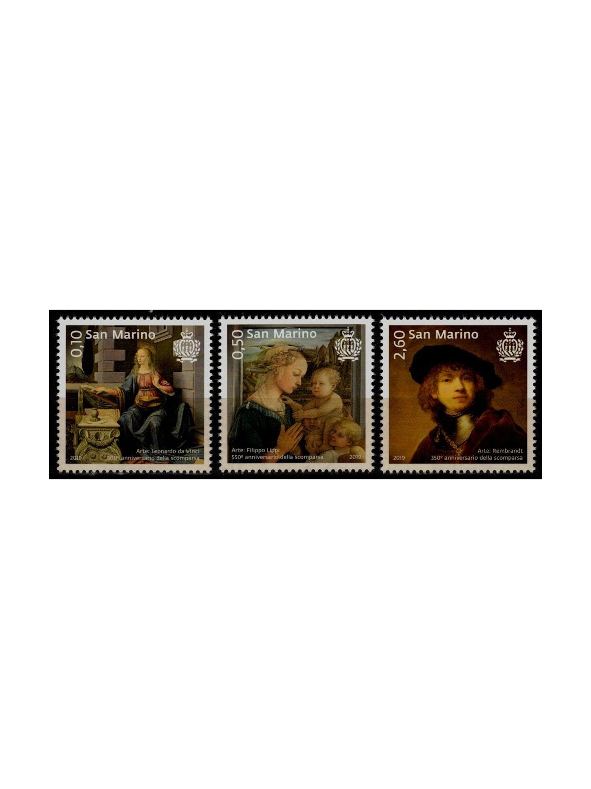 SAN MARINO 2019 Art (da Vinci, Rembrandt, Lippi) 3v MNH**
