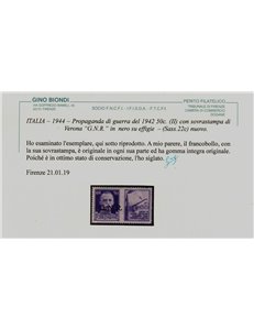 ITALIA RSI 1944 Propaganda di guerra 50c varietà (soprast. in nero) MNH** ©