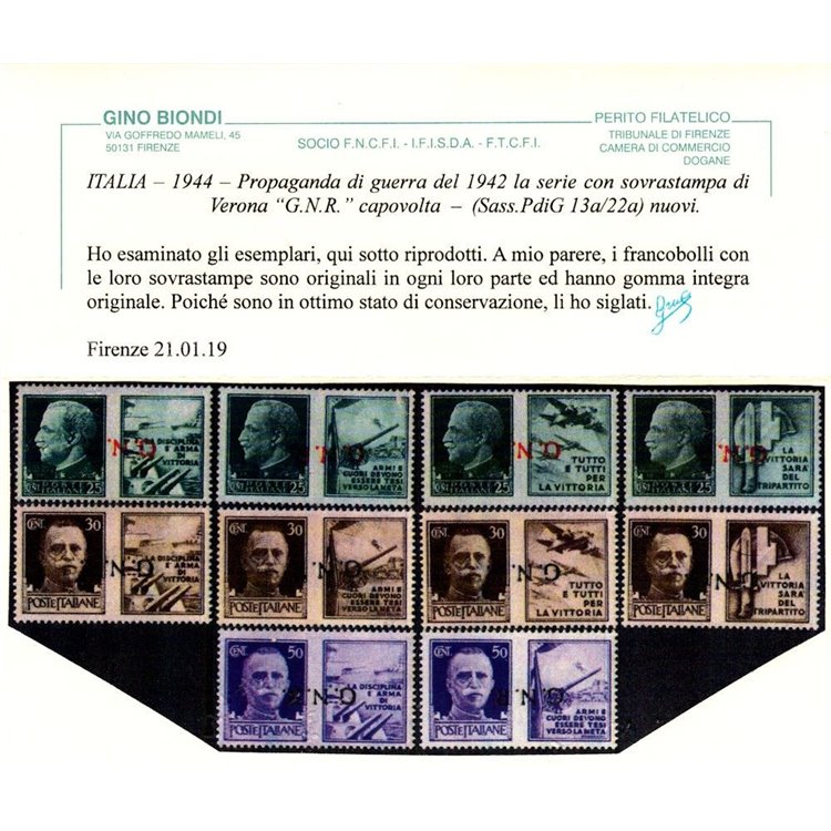 ITALIA RSI 1944 Propaganda di guerra GNR (soprast. capovolta) 10v MNH** ©