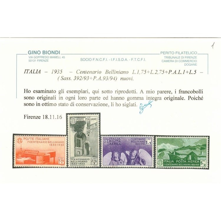 ITALIA REGNO 1935 Centenario Bellini 11v MNH** ©