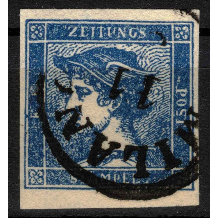 REGNO LOMBARDO VENETO 1851 (Giornali) 3c azzurro 1° tipo us ©