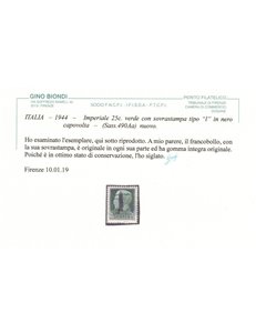 ITALIA RSI 1944 Varietà 25c Imperiale (errore colore soprast. capovolta) MNH** ©
