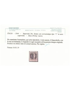 ITALIA RSI 1944 Varietà 30c Imperiale (soprast. nera capovolta) MNH** ©