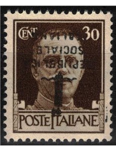 ITALIA RSI 1944 Varietà 30c Imperiale (soprast. nera capovolta testo + fascio) MNH** ©