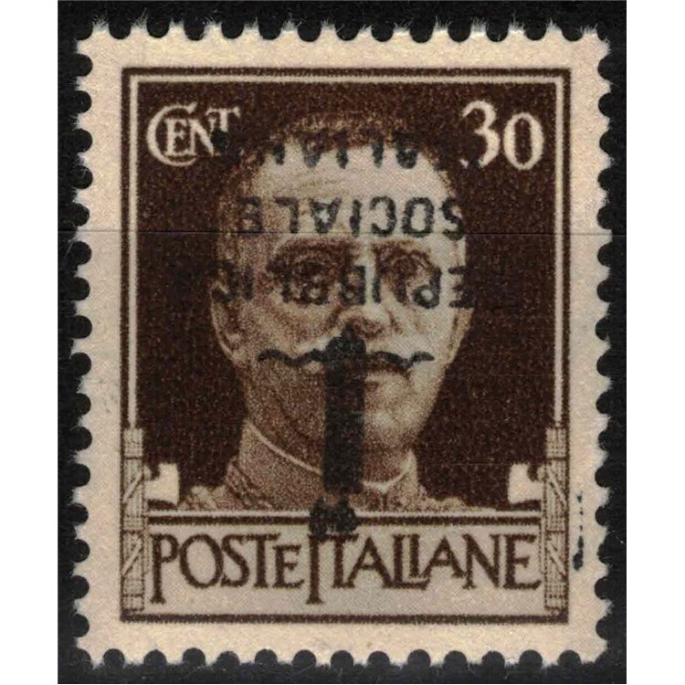 ITALY RSI 1944 Variety 30c Imperial (black overlay inverted text + fasces) MNH** ©