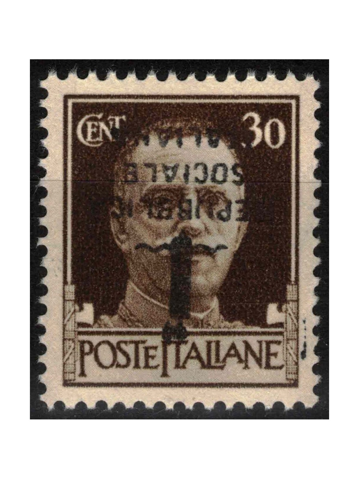 ITALY RSI 1944 Variety 30c Imperial (black overlay inverted text + fasces) MNH** ©