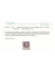 ITALIA RSI 1944 Varietà 30c Imperiale (soprast. nera capovolta testo + fascio) MNH** ©