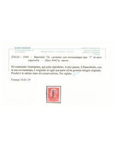 ITALIA RSI 1944 Varietà 75c Imperiale (soprast. capovolta fascio nero) MNH** ©