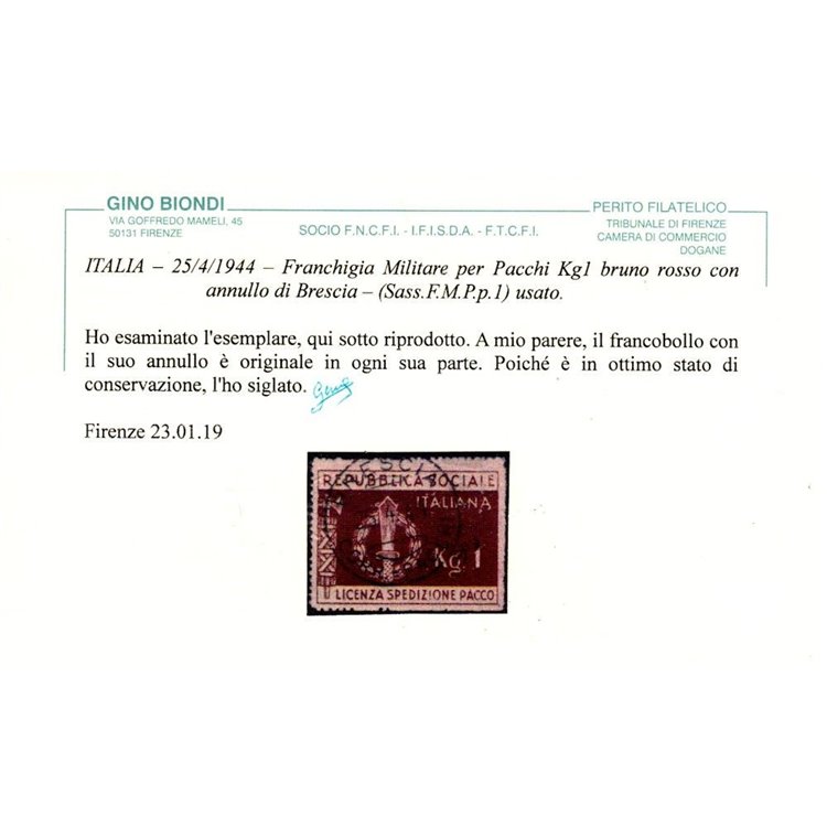 ITALIA RSI 1944 Franchigia militare us ©