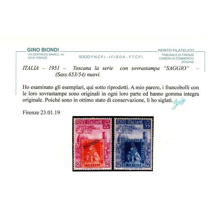 ITALIA 1951 Granducato di Toscana (Saggio) MNH** ©
