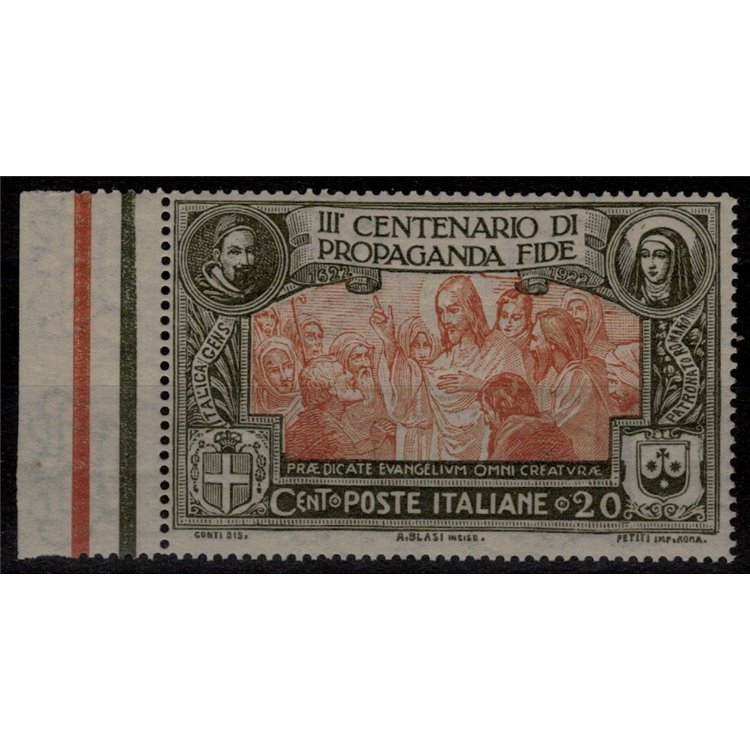 ITALIA REGNO 1923 Varietà 20c Propaganda Fide (Ritocco) MNH**