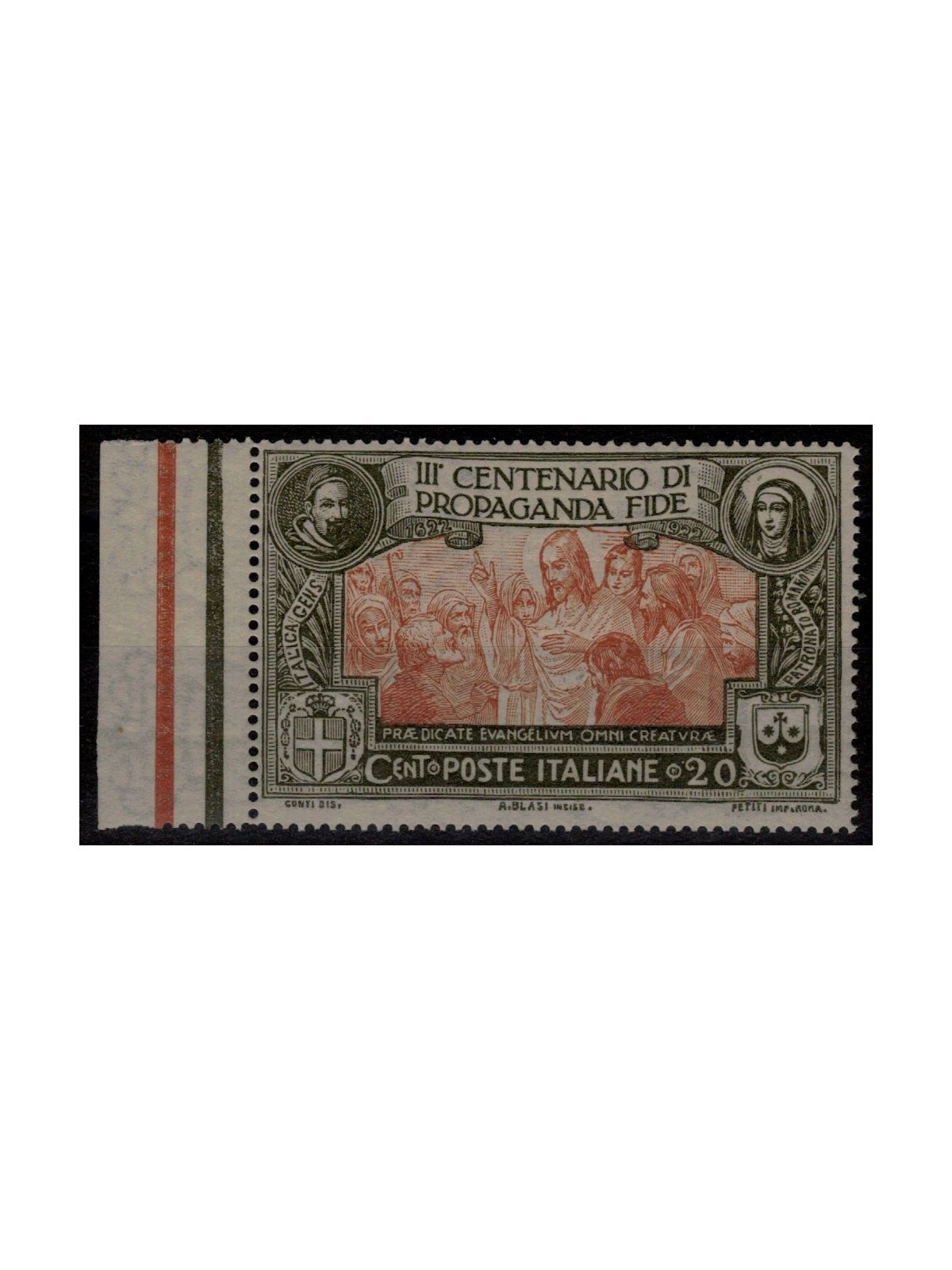 ITALIA REGNO 1923 Varietà 20c Propaganda Fide (Ritocco) MNH**