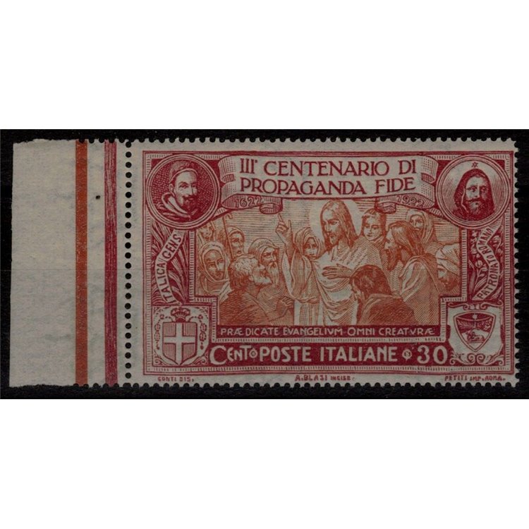 ITALY KINGDOM 1923 Variety 30c Propaganda Fide (Retouching) MNH**