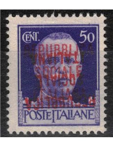 ITALY RSI 1944 Variety 50c Imperial (double inverted overprint) MNH**