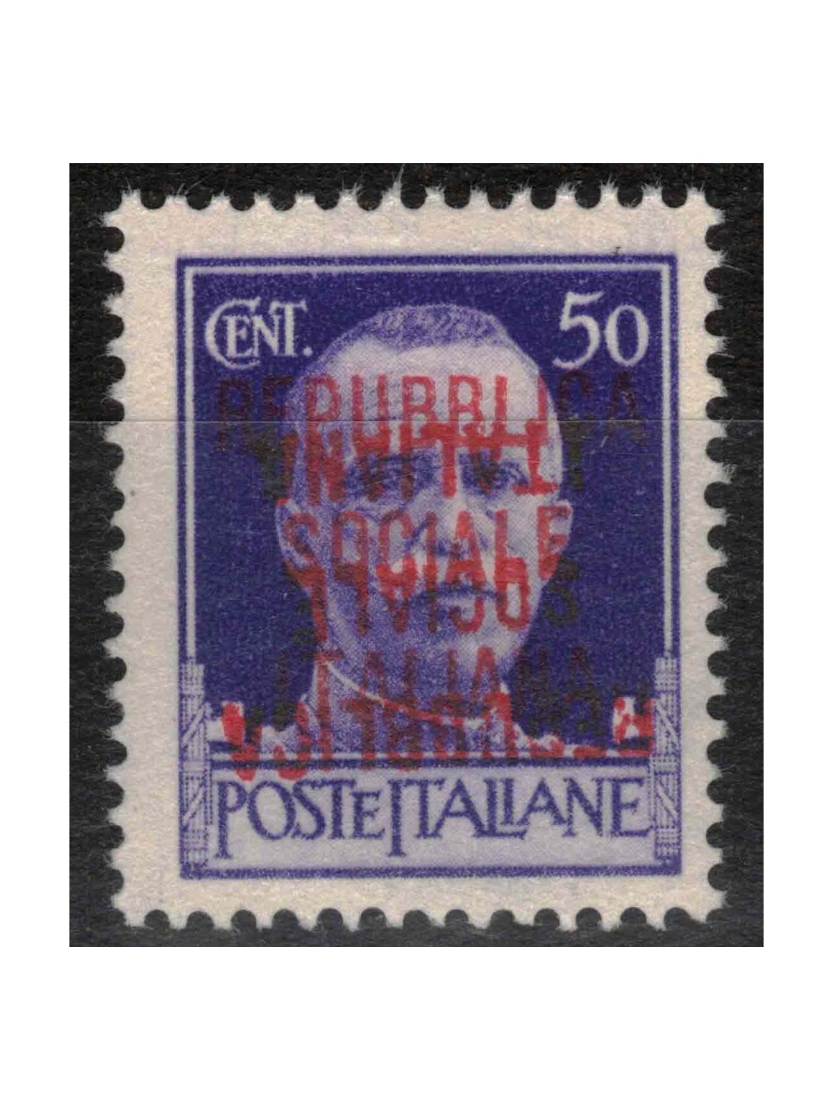 ITALIA RSI 1944 Varietà 50c Imperiale (doppia soprastampa capovolta) MNH**